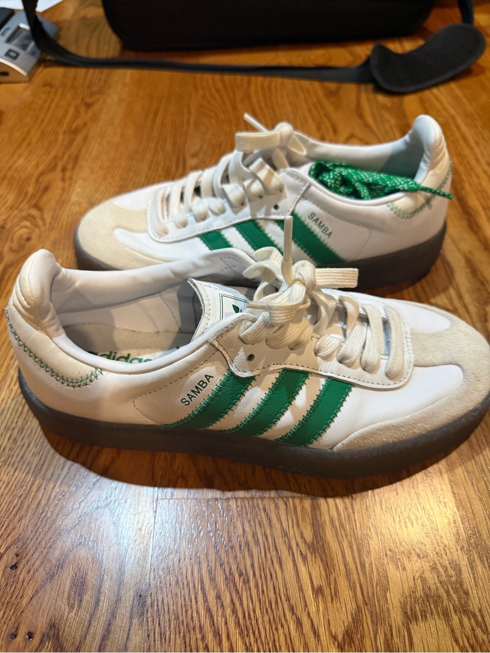 adidas Samba Sneakers White with Green Stripes